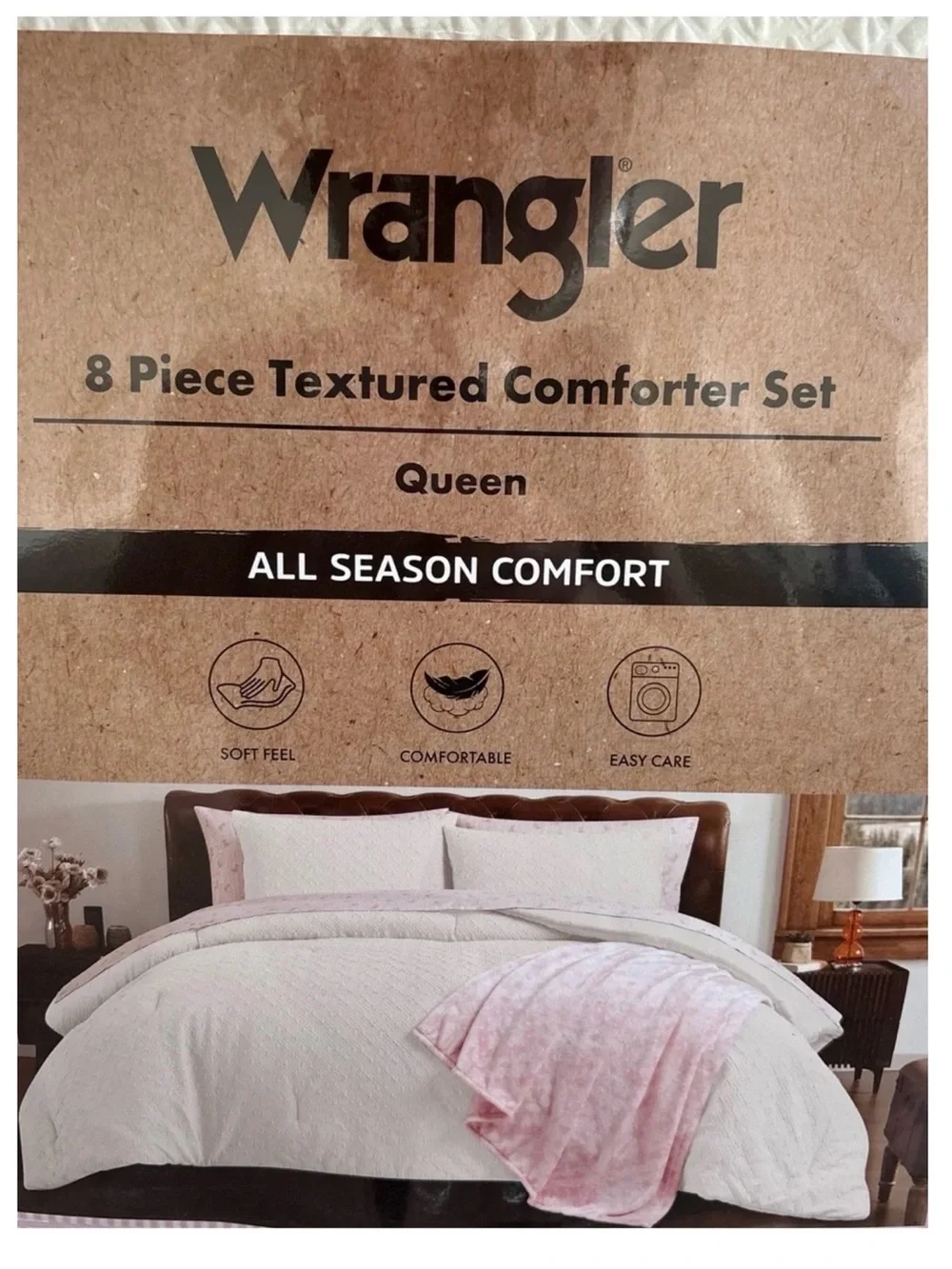 Wrangler Textured Comforter Set in White and Pink